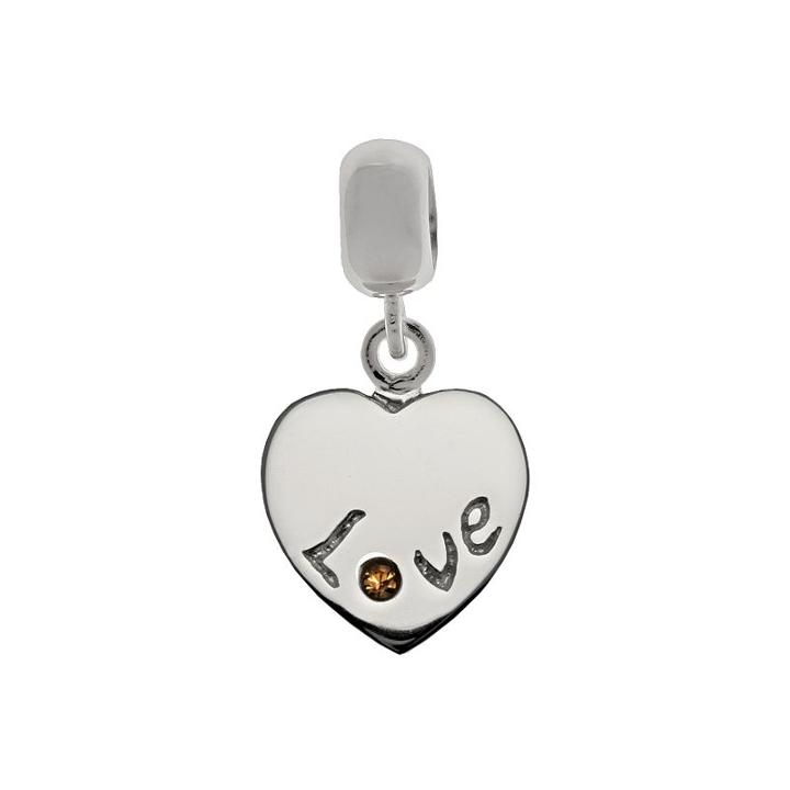 Individuality Beads Sterling Silver Crystal Heart Charm Bead, Women's, Orange