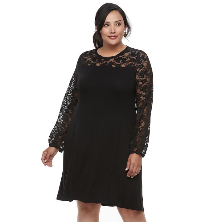 Plus Size Apt. 9&reg; Lace Yoke A-line Dress, Women's, Size: 4xl, Black