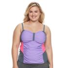 Plus Size Free Country Colorblock Mesh Tankini Top, Women's, Size: 1xl, Purple Oth