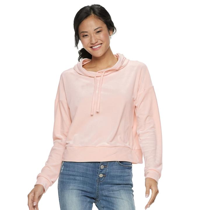 Juniors' So&reg; Velour Crop Hoodie, Teens, Size: Large, Lt Orange