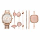 Women's Crystal Watch & Geometric Stone Bracelet Set, Size: Medium, Pink