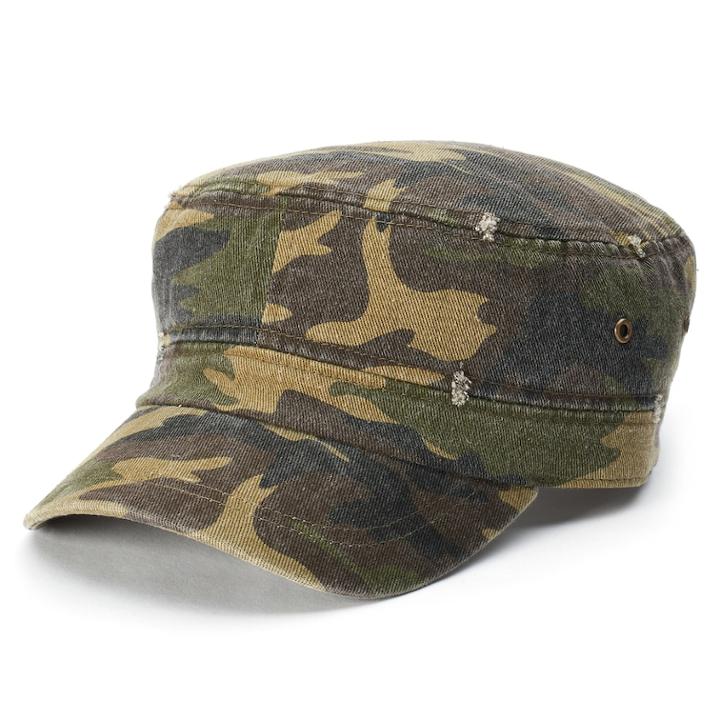 Women's Mudd&reg; Distressed Camo Cadet Hat, Med Green