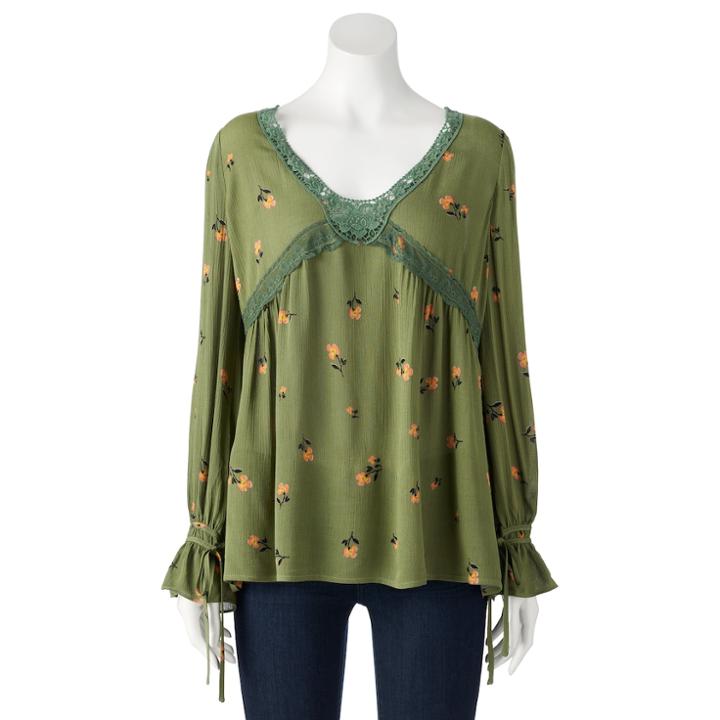 Women's Lc Lauren Conrad Lace Trim Top, Size: Small, Green