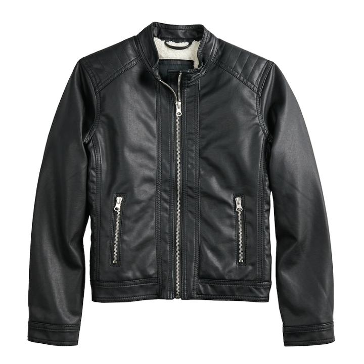 Girls 4-14 Me Jane Sherpa-lined Midweight Biker Jacket, Size: 4-5, Black