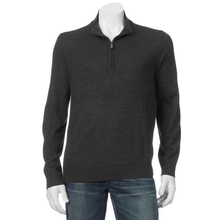 Men's Apt. 9&reg; Modern-fit Merino Wool-blend Quarter-zip Sweater, Size: Medium, Dark Grey