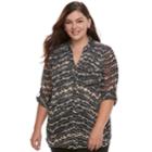 Juniors' Plus Size Candie's&reg; Print Split-back Hem Blouse, Teens, Size: 3xl, Black