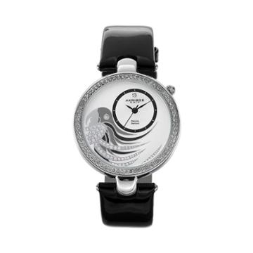 Akribos Xxiv Women's Fiora Diamond & Crystal Leather Watch, Black