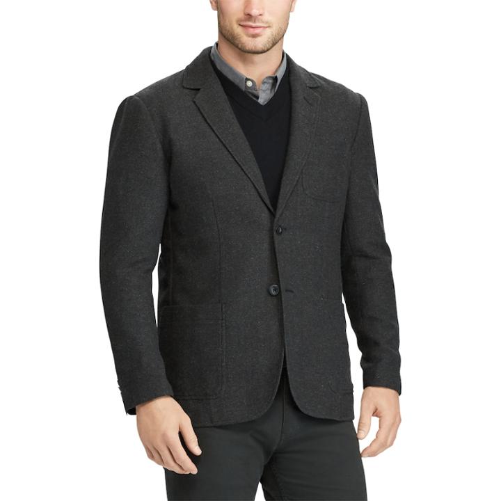 Men's Chaps Classic-fit Herringbone Wool-blend Blazer, Size: Medium, Black