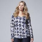Plus Size Simply Vera Vera Wang Print Rounded-hem Tee, Women's, Size: 1xl, Black