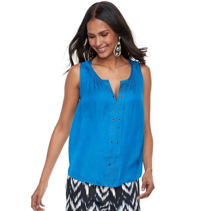 Women's Jennifer Lopez Grommet Jacquard Satin Tank, Size: Small, Dark Blue