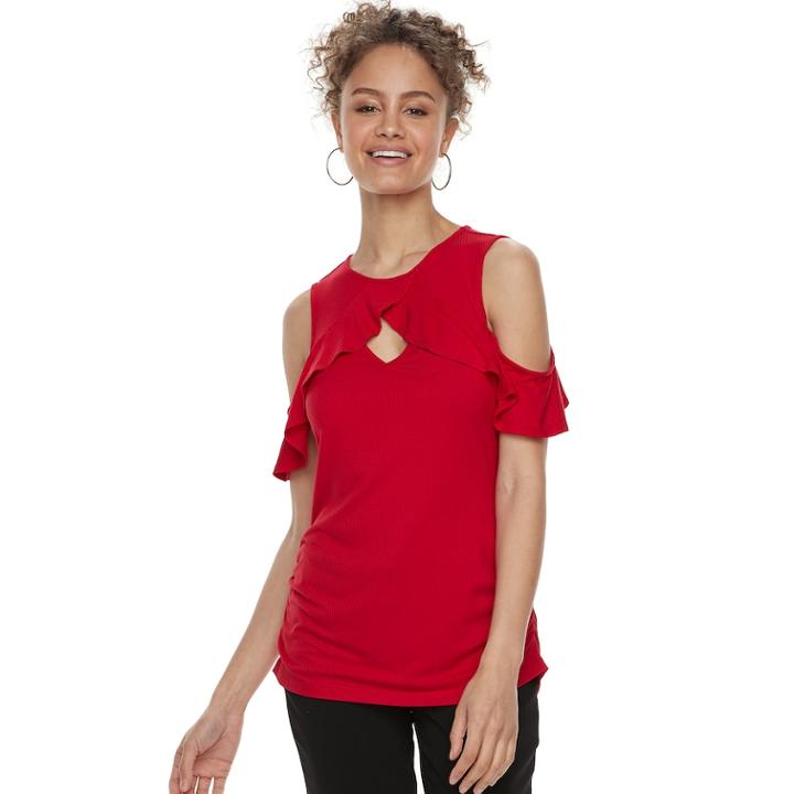 Juniors' Candie's&reg; Cold-shoulder Ruffle Top, Teens, Size: Xs, Med Red