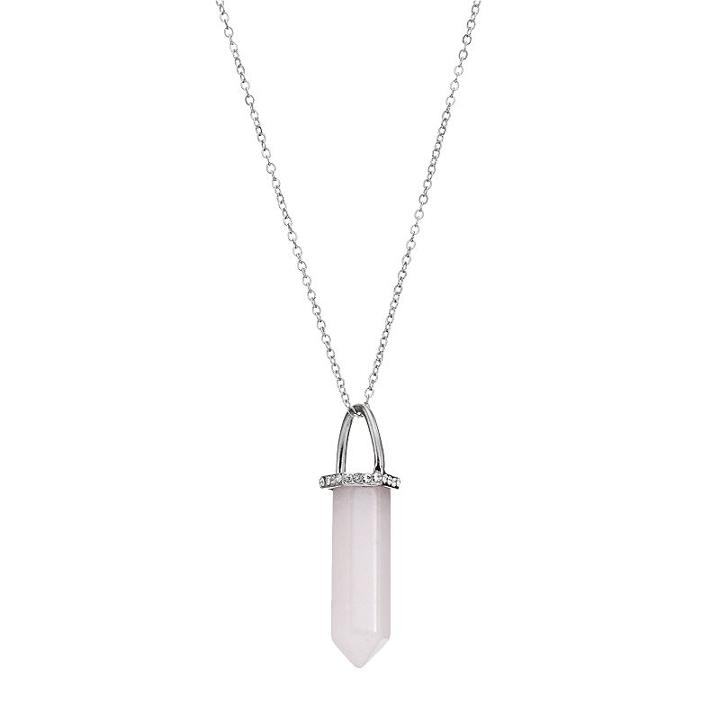 Mudd&reg; Long Simulated Rose Quartz Pendant Necklace, Girl's, Light Pink