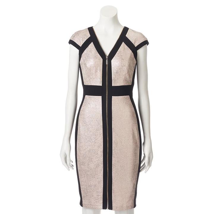 Women's Jax Metallic Colorblock Sheath Dress, Size: 16, Med Pink