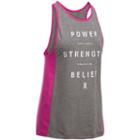 Women's Under Armour Power In Pink Power Strength Belief Graphic Tank, Size: Small, Light Grey