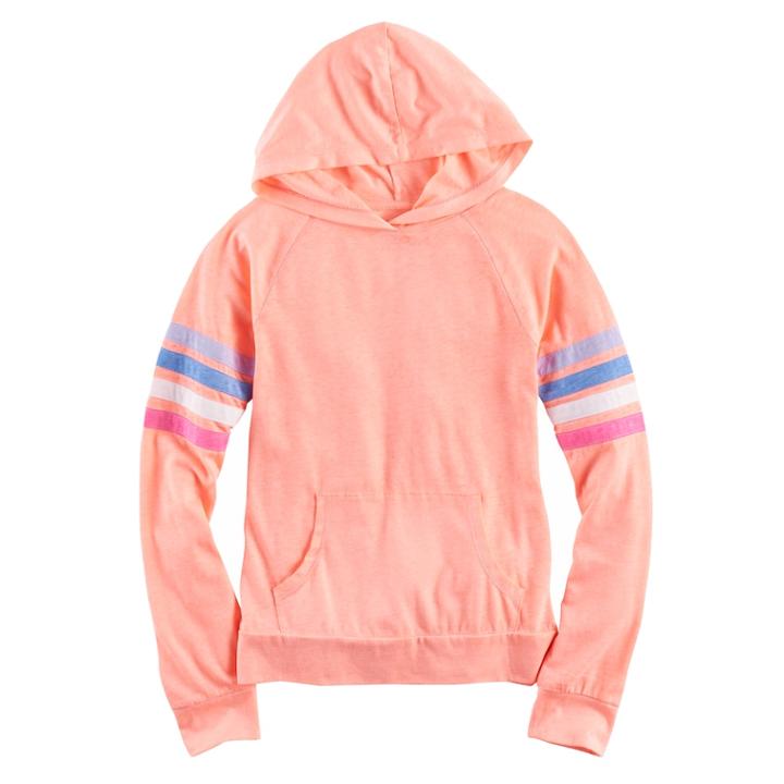 Girls 7-16 So&reg; Varsity Stripe Hoodie, Size: 12, Orange