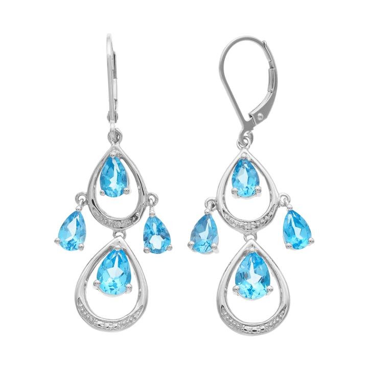 Sterling Silver Blue Topaz & Diamond Accent Teardrop Dangle Earrings, Women's