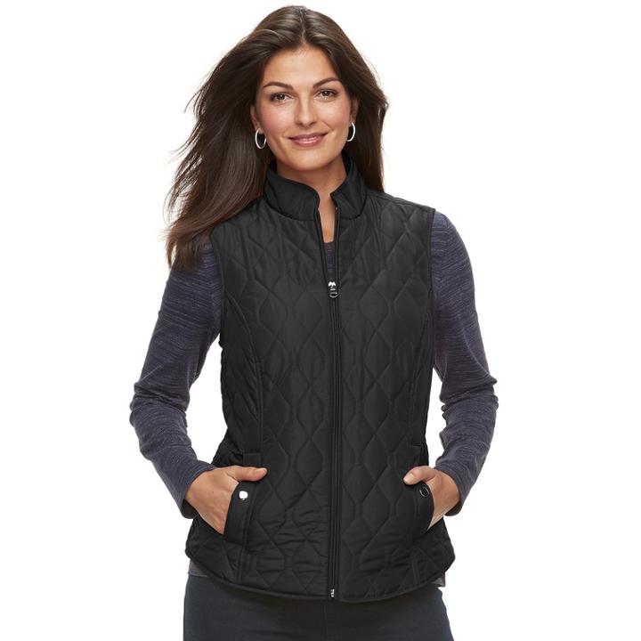 Women's Croft & Barrow® Classic Quilted Vest, Size: Large, Black