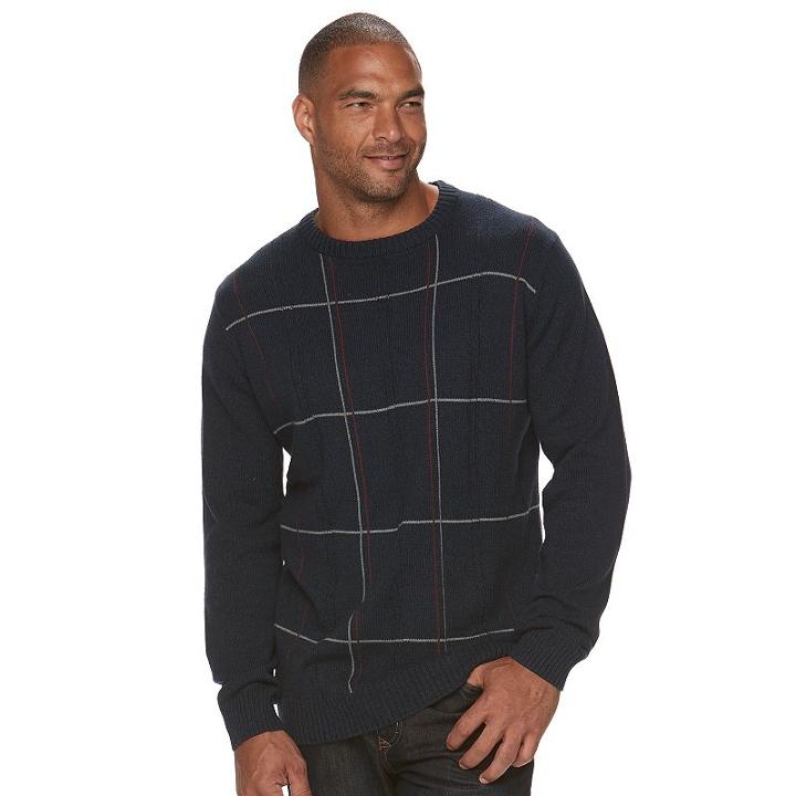 Big & Tall Croft & Barrow&reg; Classic-fit Windowpane Crewneck Sweater, Men's, Size: Xxl Tall, Blue Other