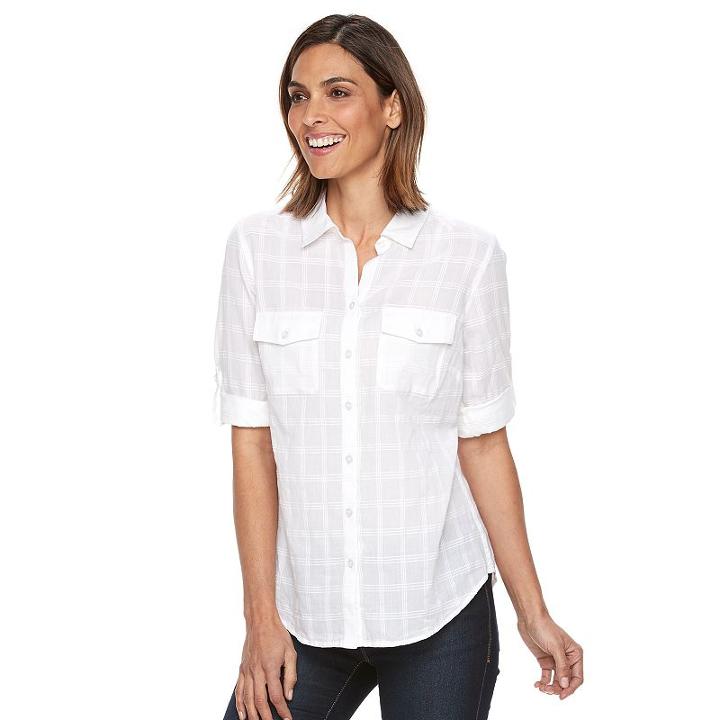 Women's Croft & Barrow&reg; Roll-tab Shirt, Size: Medium, White
