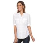 Women's Croft & Barrow&reg; Roll-tab Shirt, Size: Medium, White