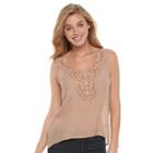 Women's Harve Benard Embroidered High-low Tank, Size: Medium, Beige Oth