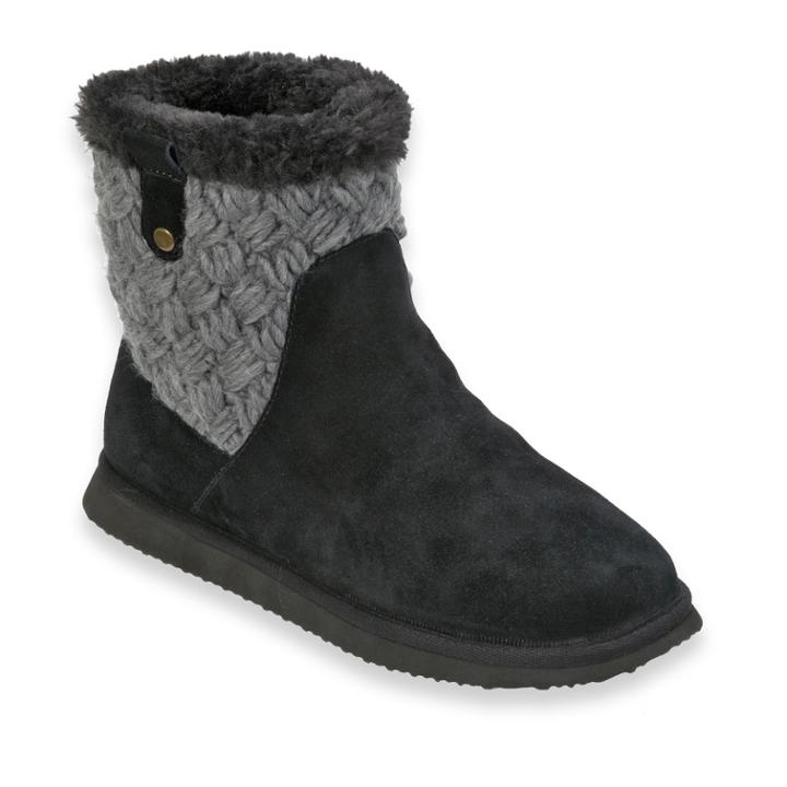 Women's Dearfoams Suede & Basketweave Boot Slippers, Size: Medium (8), Black