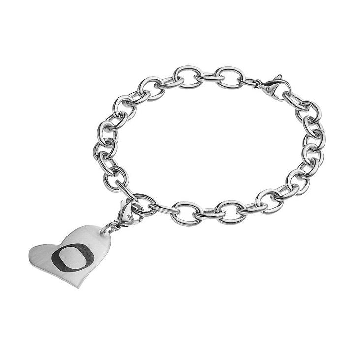 Fiora Stainless Steel Oregon Ducks Heart Charm Bracelet, Women's, Size: 8, Grey