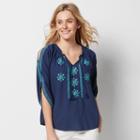 Women's Sonoma Goods For Life&trade; Embroidered Cold Shoulder Peasant Top, Size: Small, Dark Blue