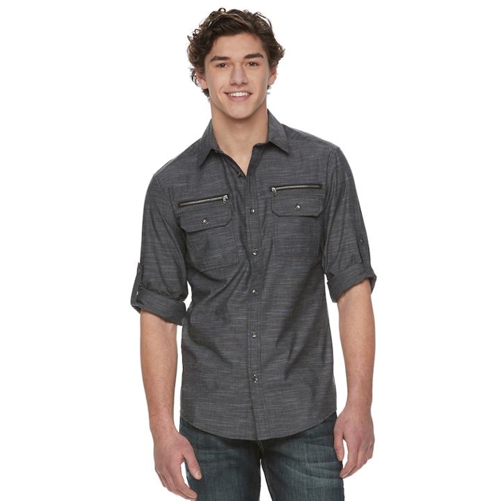 Men's Rock & Republic Zipper-pocket Button-down Shirt, Size: Small, Black