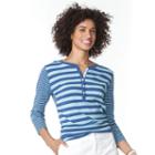 Petite Chaps Striped Henley, Women's, Size: L Petite, Blue