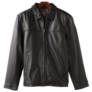 Men's R And O Open-bottom Leather Bomber Jacket, Size: Large, Black
