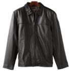 Men's R And O Open-bottom Leather Bomber Jacket, Size: Large, Black
