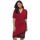 Juniors' Plus Size Almost Famous Colorblock Faux-wrap Dress, Teens, Size: 2xl, Red Overfl