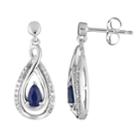 10k White Gold Sapphire & 1/6 Carat T.w. Diamond Teardrop Earrings, Women's, Blue