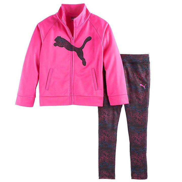 Girls 4-6x Puma Logo Jacket & Print Leggings Set, Size: 6x, Brt Pink