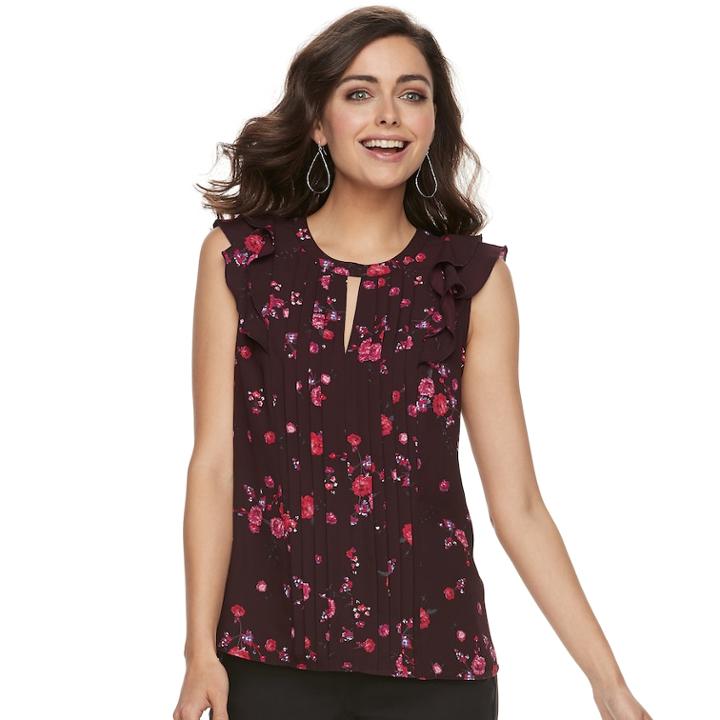 Women's Elle™ Pintuck Ruffle Top, Size: Large, Purple