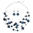Multi Strand Illusion Necklace & Drop Earrings Set, Women's, Blue