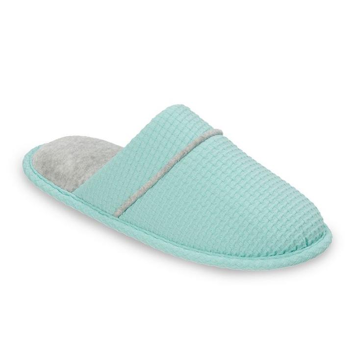 Dearfoams Women's Waffle Textured Knit Scuff Slippers, Size: Small, Green Oth