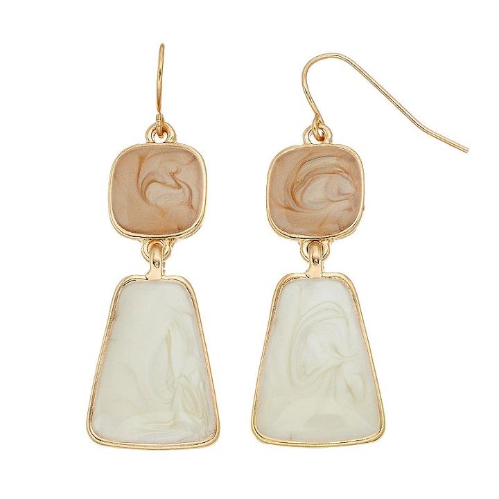 Marbled Geometric Linear Drop Earrings, Women's, Brown