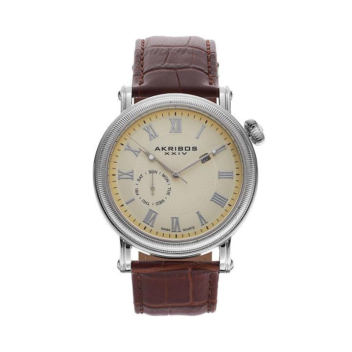 Akribos Xxiv Men's Enterprise Leather Watch, Brown