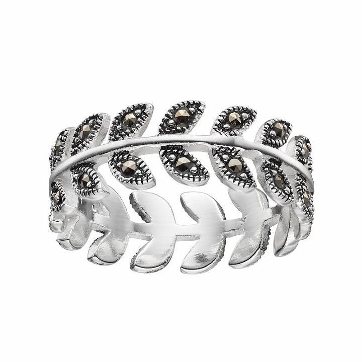 Silver Luxuries Marcasite Leaf Ring, Women's, Size: 6, Grey