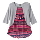 Girls Plus Size 2hip 3/4-length Sleeve Printed Inset High-low Top, Girl's, Size: M Plus, Blue Other
