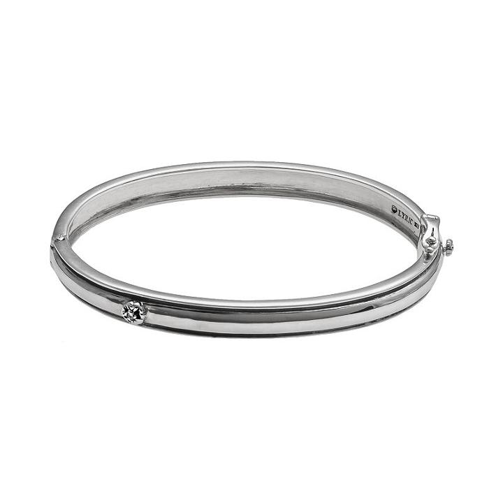 Lyric Sterling Silver Diamond Accent Flower Bangle Bracelet - 2 3/4-in. Width, Women's, Grey