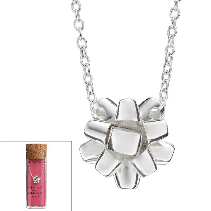 Sterling Silver Christmas Bow Necklace, Women's, Grey