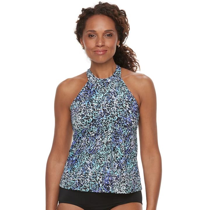Women's A Shore Fit Hip Minimizer High-neck Tankini Top, Size: 8, Blue