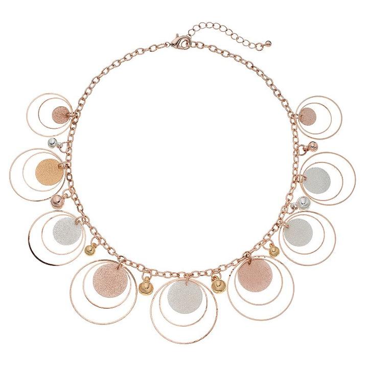 Tri Tone Textured Disc Statement Necklace, Women's, Multicolor