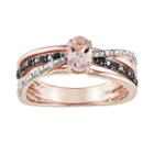 14k Rose Gold Over Sterling Silver Morganite And Black And White Diamond Accent Crisscross Ring, Women's, Size: 7, Pink