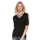 Women's Rock & Republic&reg; Crisscross Cold-shoulder Tee, Size: Large, Black