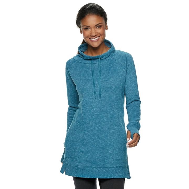 Women's Tek Gear&reg; Funnel Neck Thumb Hole Tunic, Size: Large, Dark Blue