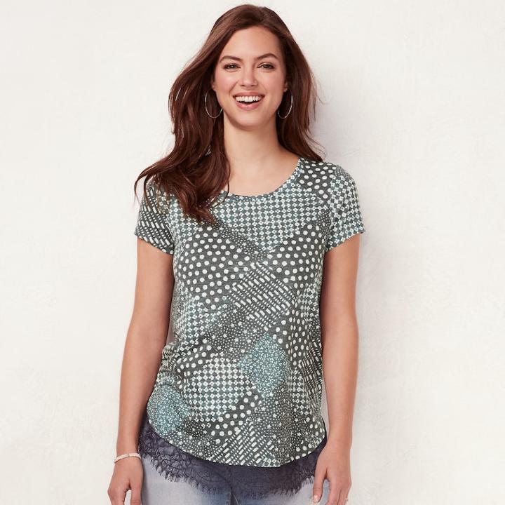Women's Lc Lauren Conrad Lace-trim Top, Size: Xl, Dark Grey